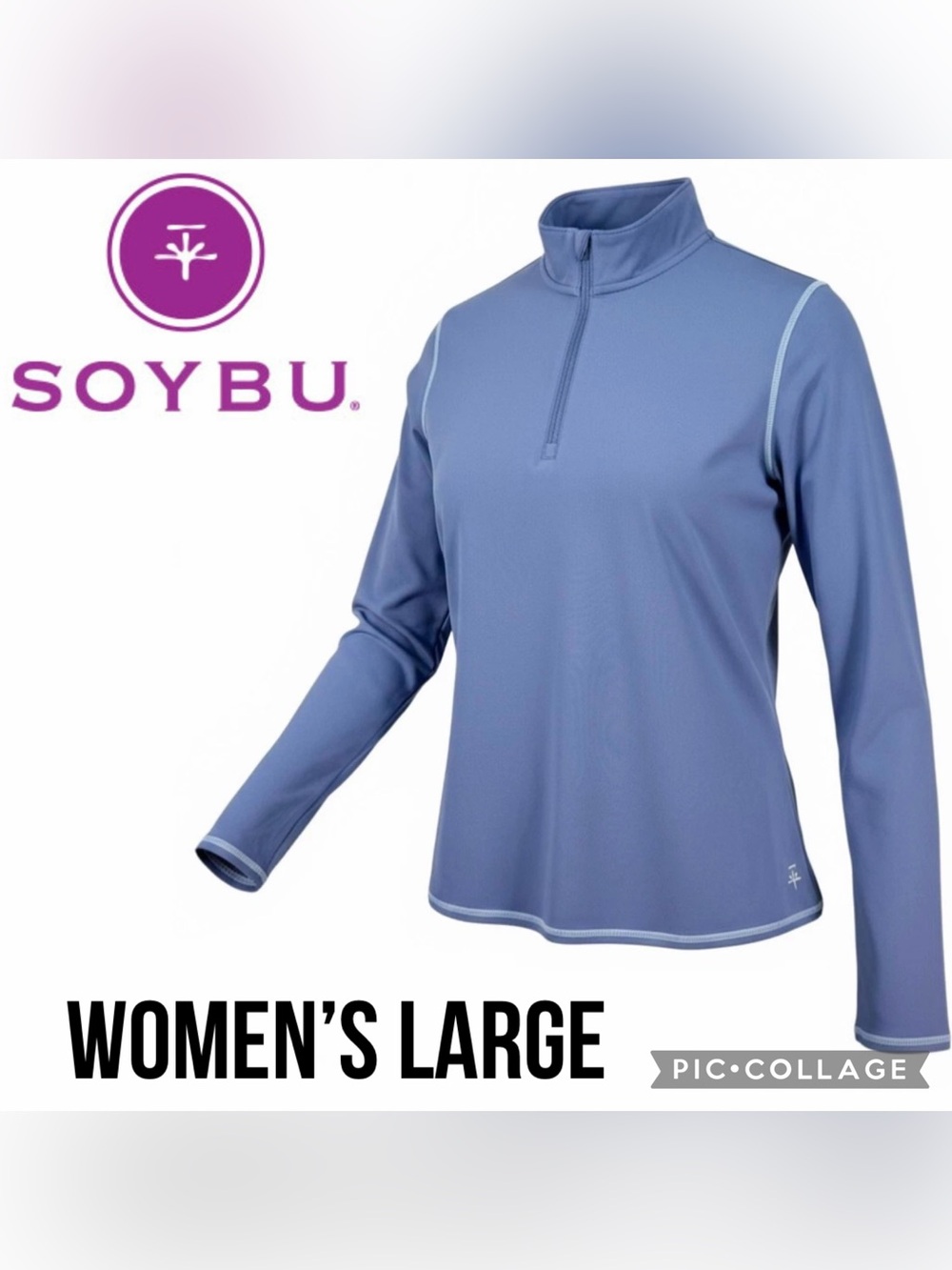 Soybu Womens Long Sleeve Quarter Zip Blue Mock Neck Active Top Pocket Size Large